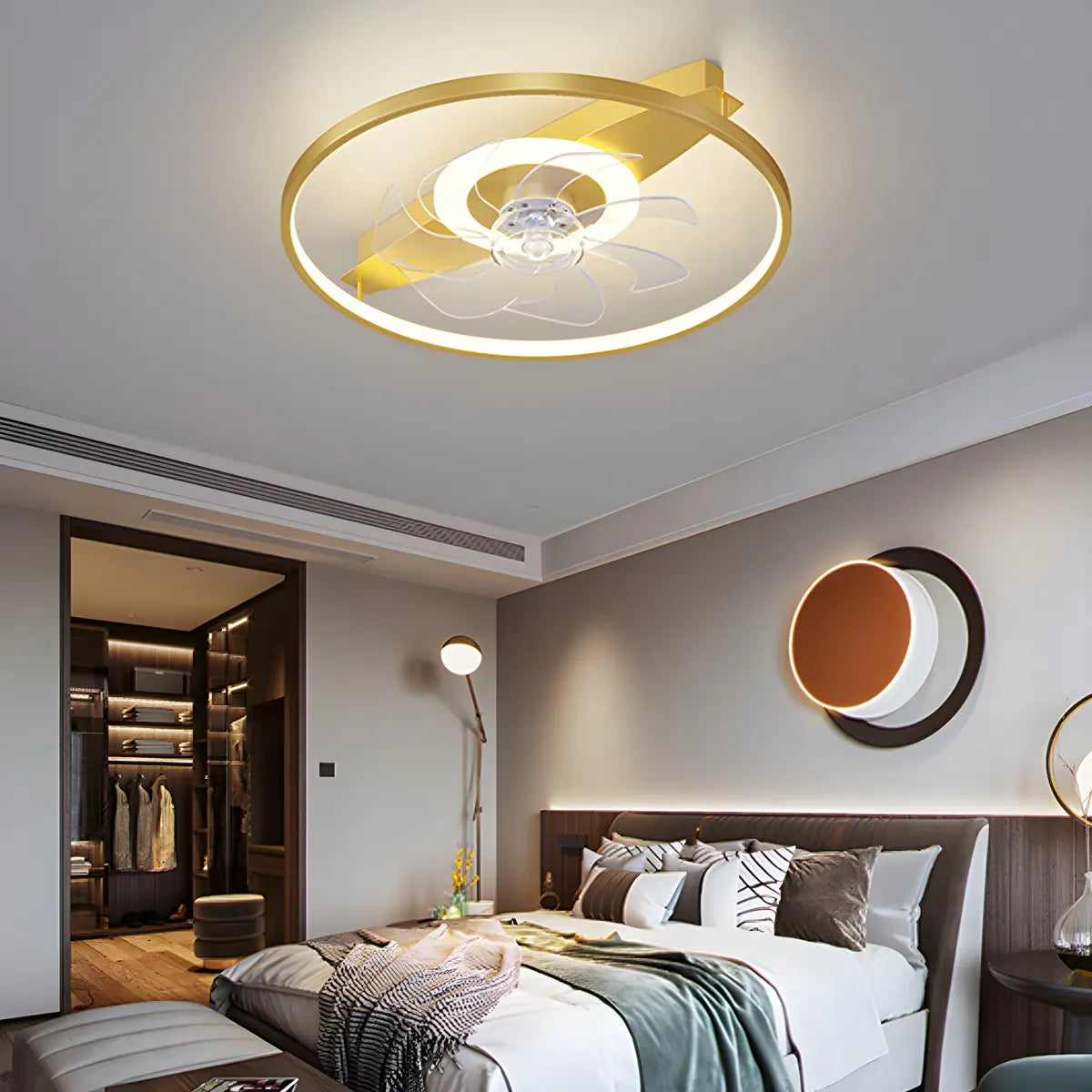 Black Fashionable Multi-Ring LED Ceiling Fan with Light Image - 21