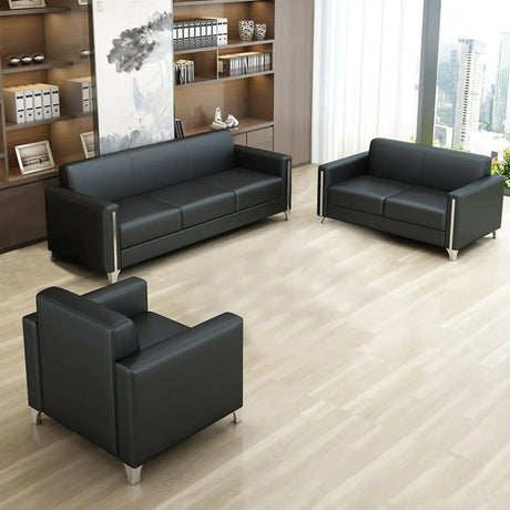 Black Faux Leather Reception Sofa Set for Office Image - 2