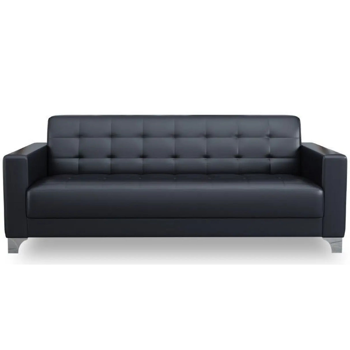 Black Faux Leather Reception Sofa Set with Arms Image - 11