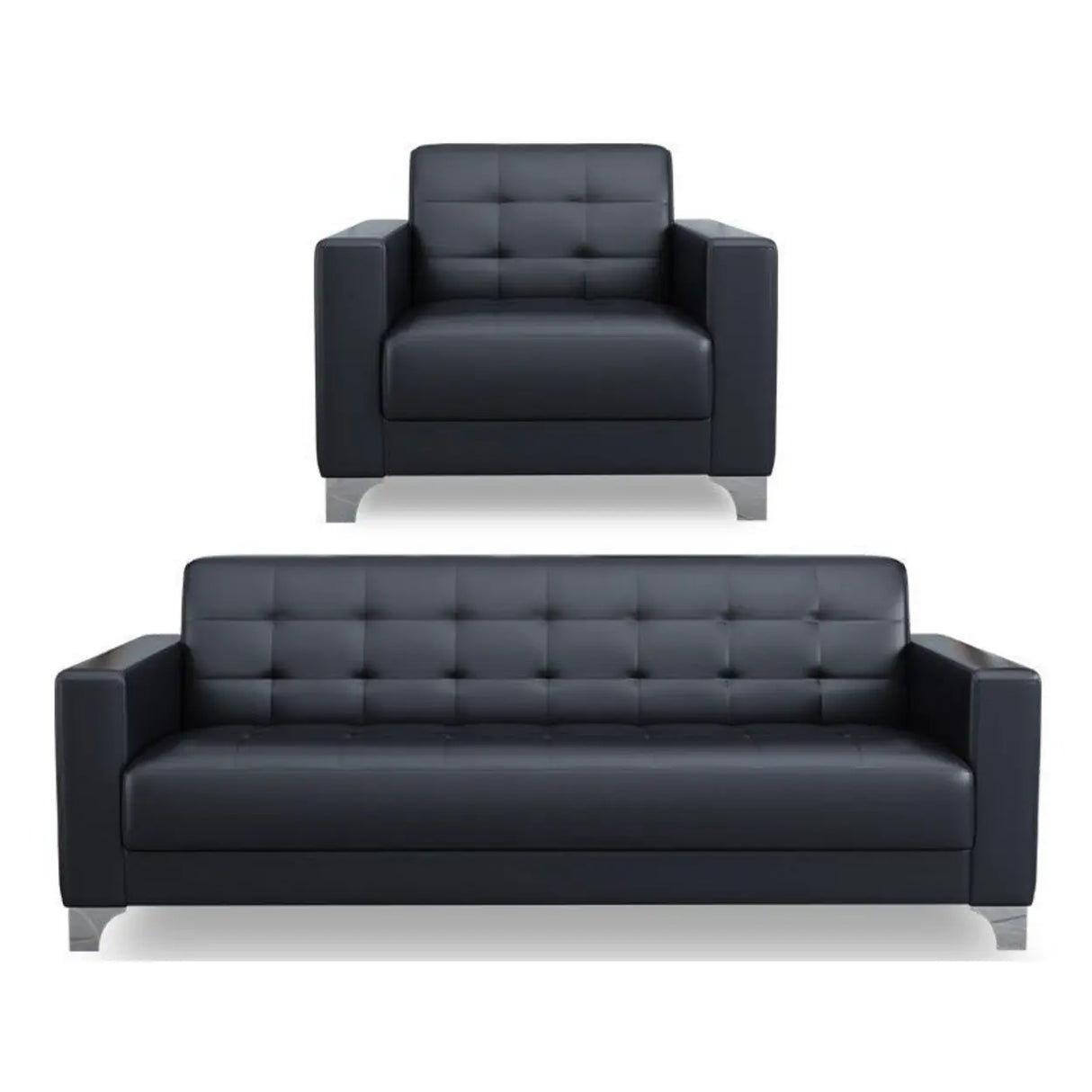 Black Faux Leather Reception Sofa Set with Arms Image - 12