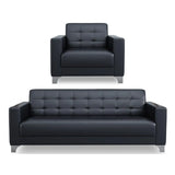 Black Faux Leather Reception Sofa Set with Arms Image - 12