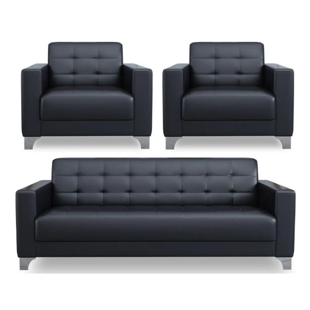 Black Faux Leather Reception Sofa Set with Arms Image - 13