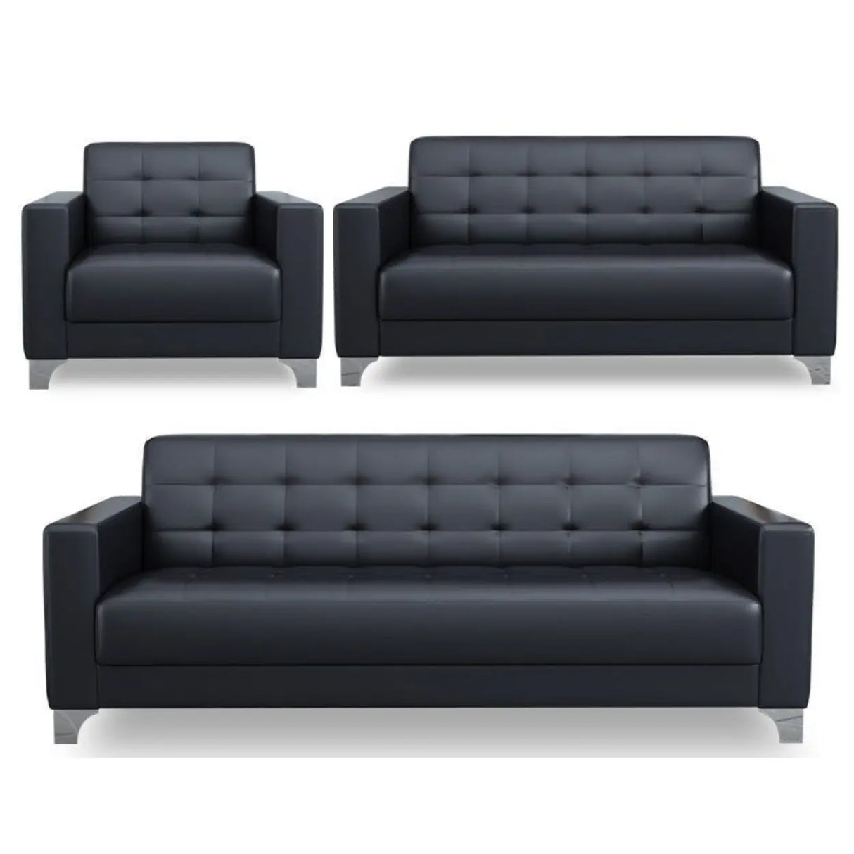 Black Faux Leather Reception Sofa Set with Arms Image - 14