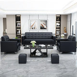 Black Faux Leather Reception Sofa Set with Arms Image - 2