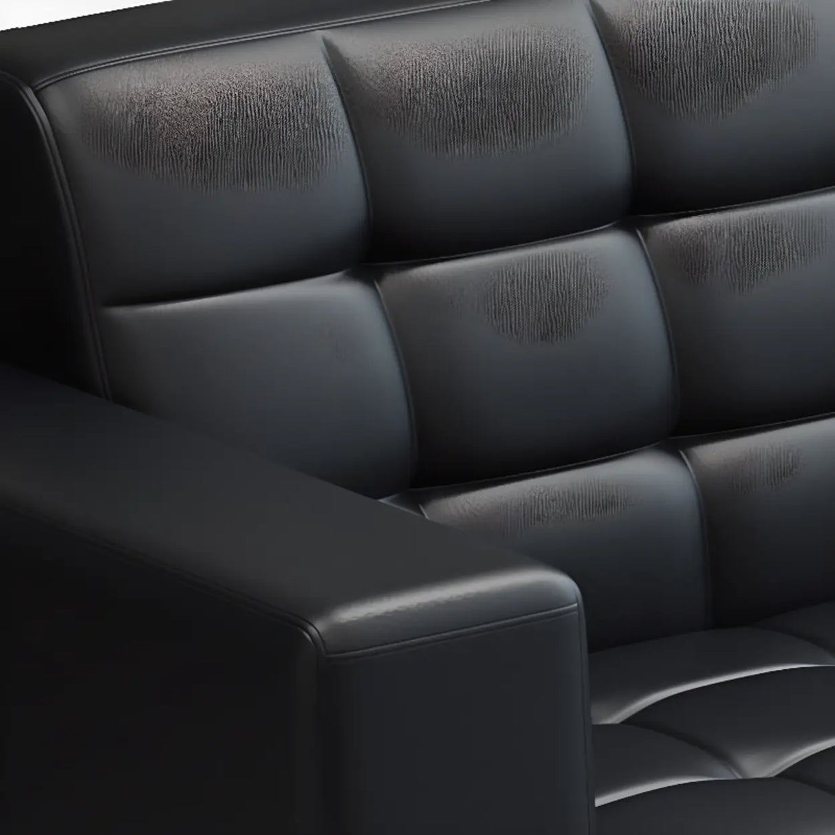 Black Faux Leather Reception Sofa Set with Arms Image - 9