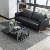 Black Faux Leather Soft Reception Sofa Set with Arms Image - 2