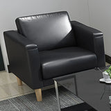 Black Faux Leather Soft Reception Sofa Set with Arms Image - 3