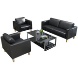 Black Faux Leather Soft Reception Sofa Set with Arms Image - 5