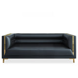 Black Faux Leather Upholstered Back Reception Sofa Image - 3