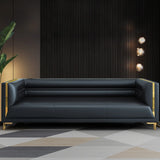 Black Faux Leather Upholstered Back Reception Sofa Image - 6