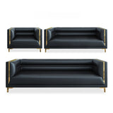 Black Faux Leather Upholstered Back Reception Sofa Image - 9