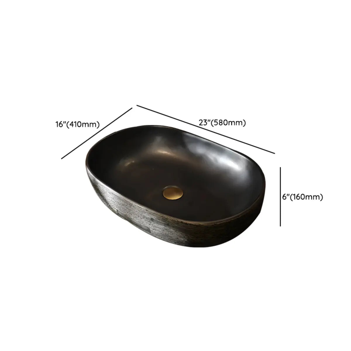 Black Finish Rectangular Vitreous China Vessel Sink Image - 16