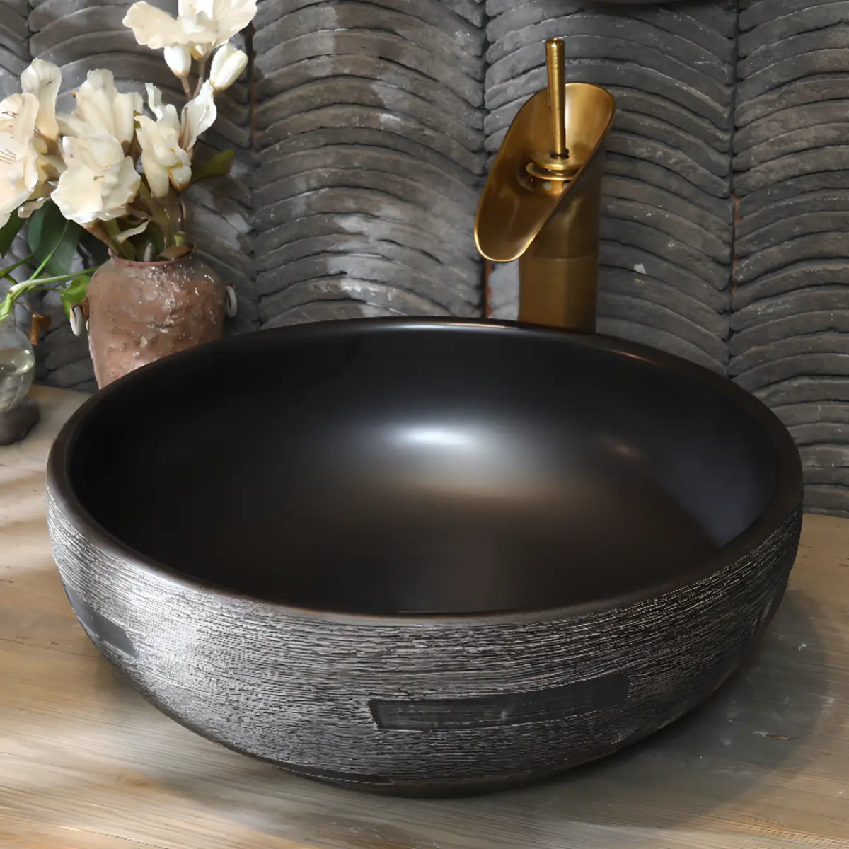 Black Finish Rectangular Vitreous China Vessel Sink Image - 2