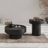 Black Finish Round Timber Tray Nesting Coffee Table Image - 1