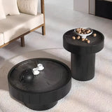 Black Finish Round Timber Tray Nesting Coffee Table Image - 6