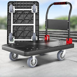 Black Flat Narrow Width Utility Cart with Casters Image - 1