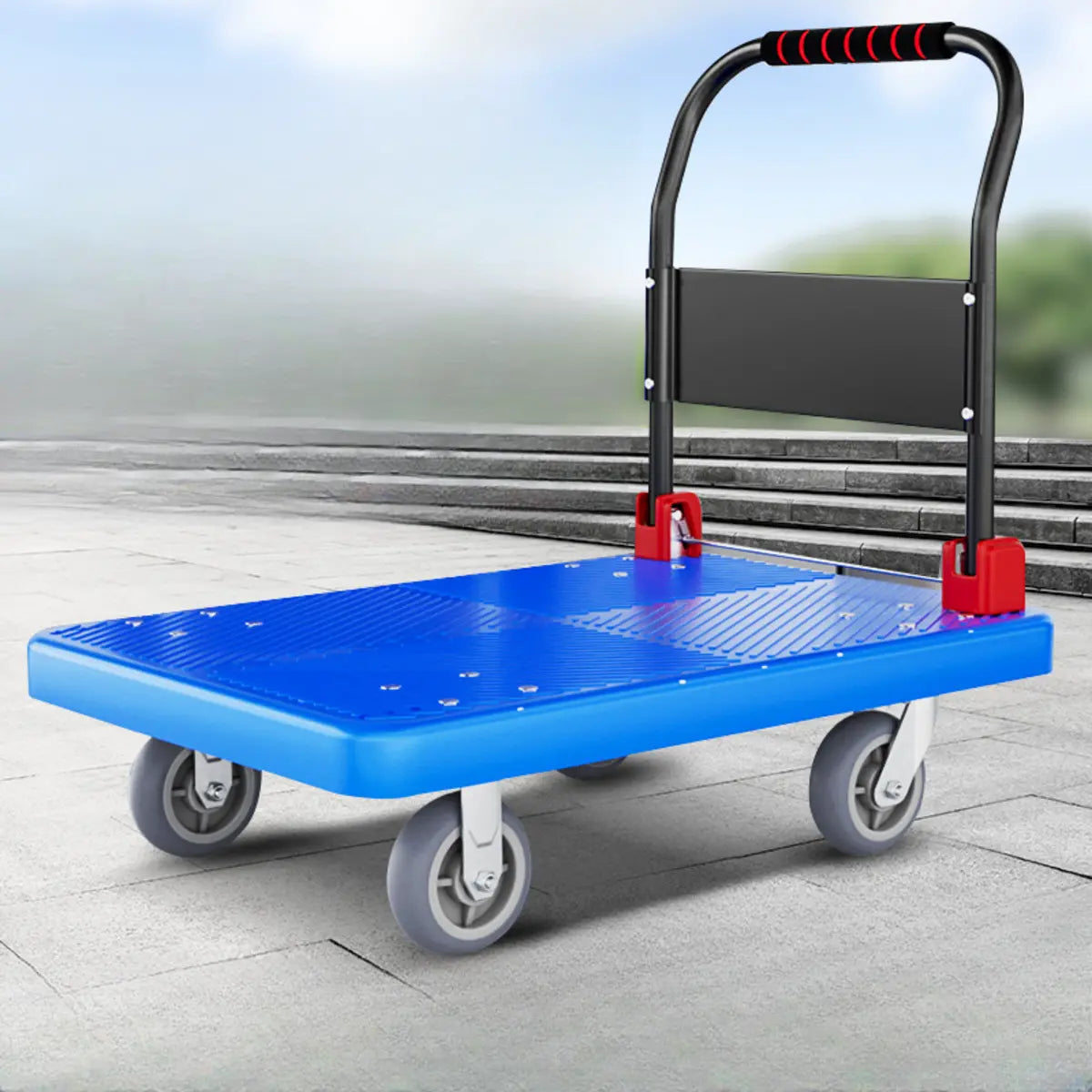 Black Flat Narrow Width Utility Cart with Casters Image - 6