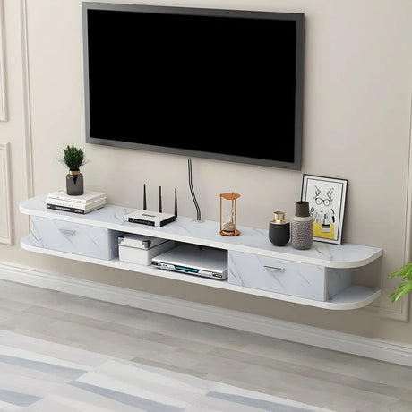 Black Floating Mount Wood Open Storage TV Stand Image - 2