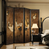 Black Foldable Canvas Swan Pattern Room Divider Screen Image - 1