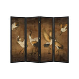 Black Foldable Canvas Swan Pattern Room Divider Screen Image - 2