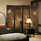 Black Foldable Canvas Swan Pattern Room Divider Screen Image - 4