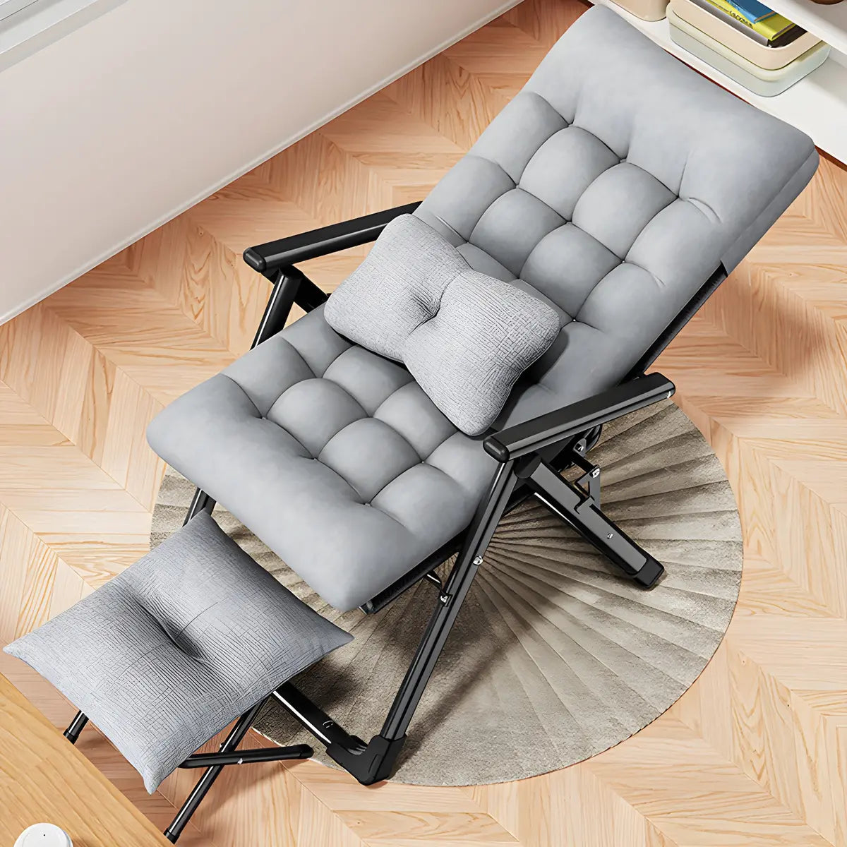 Black Foldable Mesh Metal Compact Relax Recliner Chair Image - 3