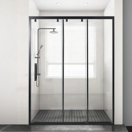 Black Framed Clear Glass Double Sliding Shower Door Image - 1