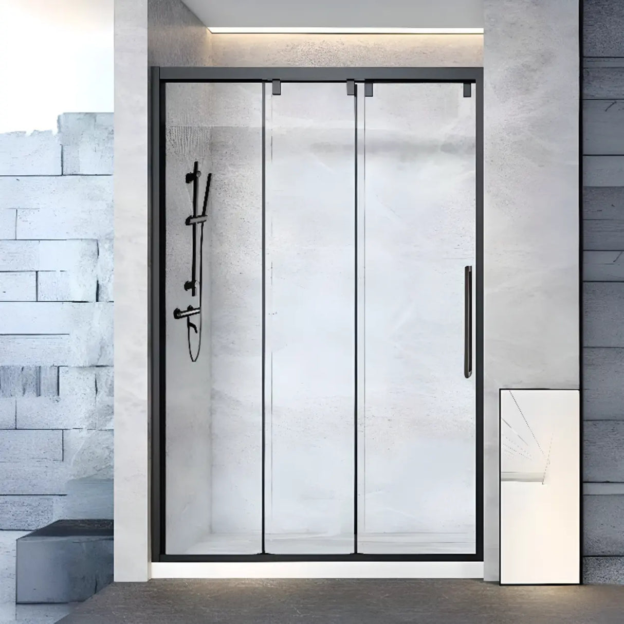 Black Framed Clear Glass Double Sliding Shower Door Image - 2