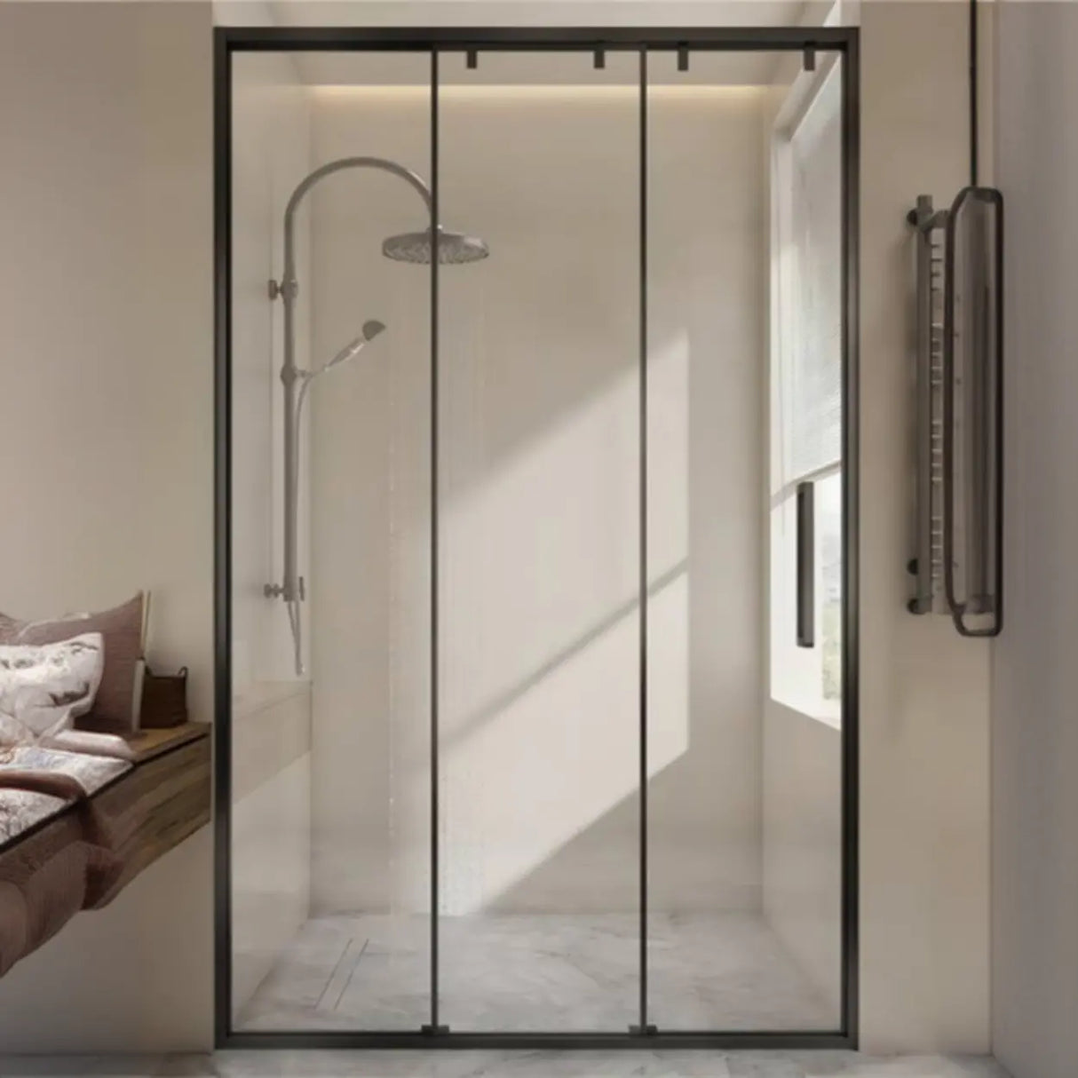 Black Framed Clear Glass Double Sliding Shower Door Image - 3