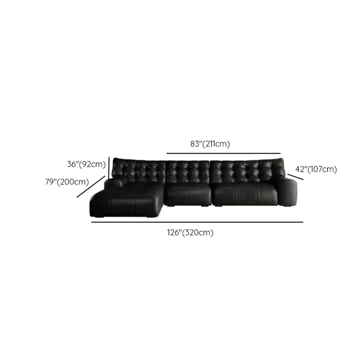 Black Genuine Leather Tight Back Tufted Right Sectional Image - 13