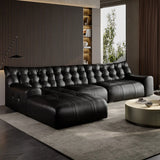 Black Genuine Leather Tight Back Tufted Right Sectional Image - 2