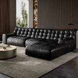 Black Genuine Leather Tight Back Tufted Right Sectional Image - 3