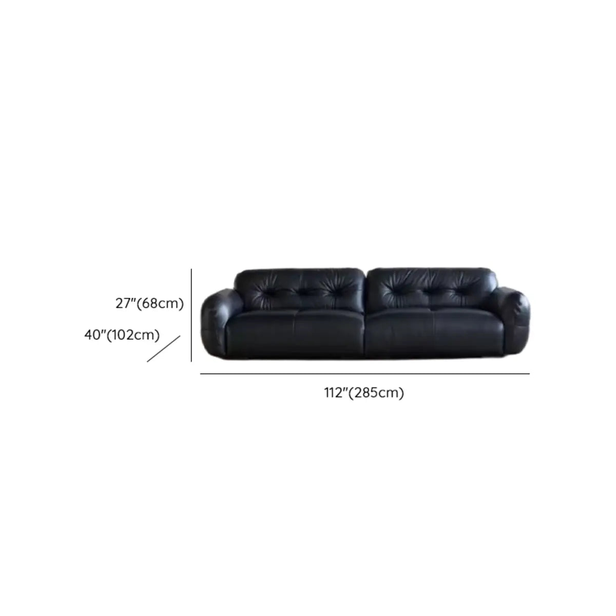 Black Genuine Leather Wood Frame Sofa with Arms Image - 10