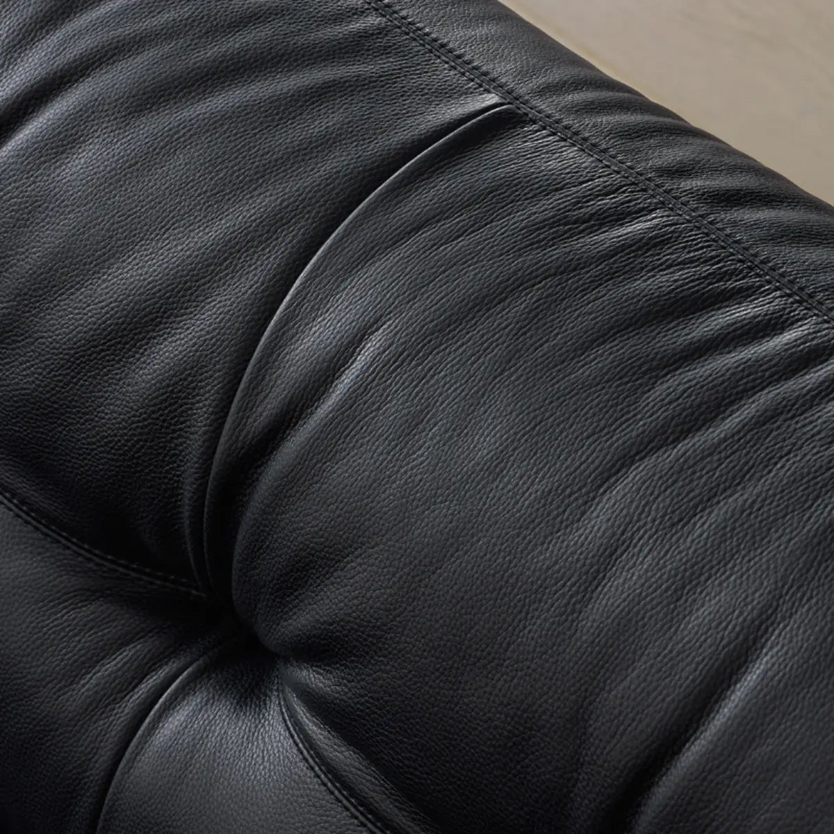 Black Genuine Leather Wood Frame Sofa with Arms Image - 4