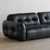 Black Genuine Leather Wood Frame Sofa with Arms Image - 5