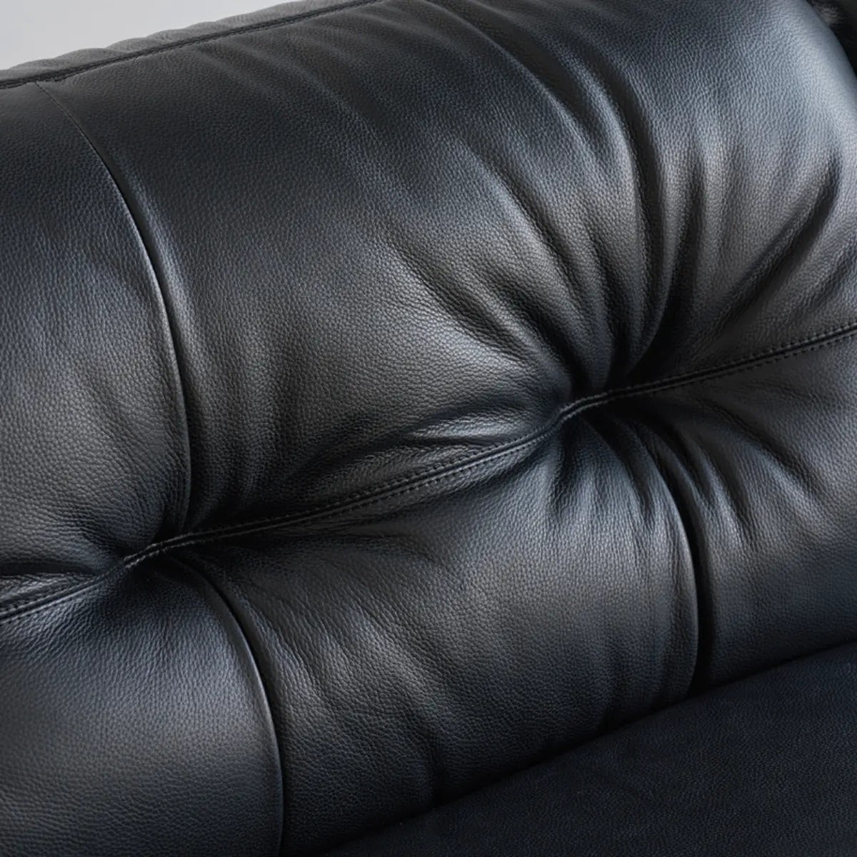 Black Genuine Leather Wood Frame Sofa with Arms Image - 6