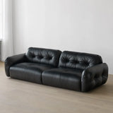 Black Genuine Leather Wood Frame Sofa with Arms Image - 7