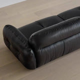 Black Genuine Leather Wood Frame Sofa with Arms Image - 8