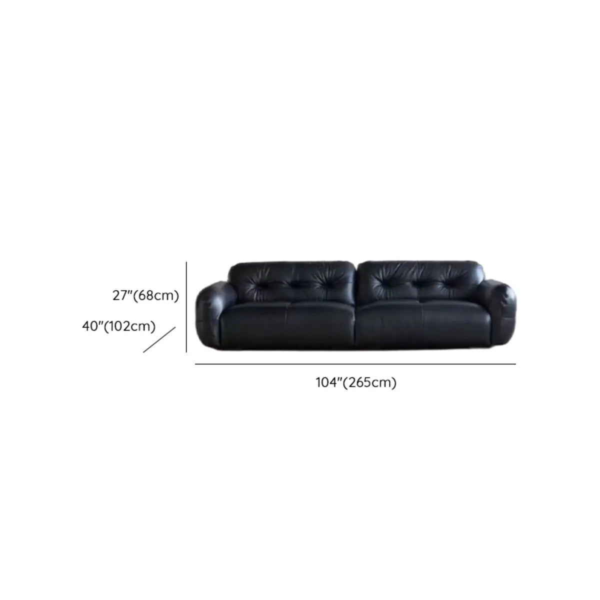 Black Genuine Leather Wood Frame Sofa with Arms 