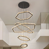 Black Geometric Crystal LED Remote Foyer Chandelier Image - 2