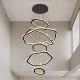 Black Geometric Crystal LED Remote Foyer Chandelier Image - 4