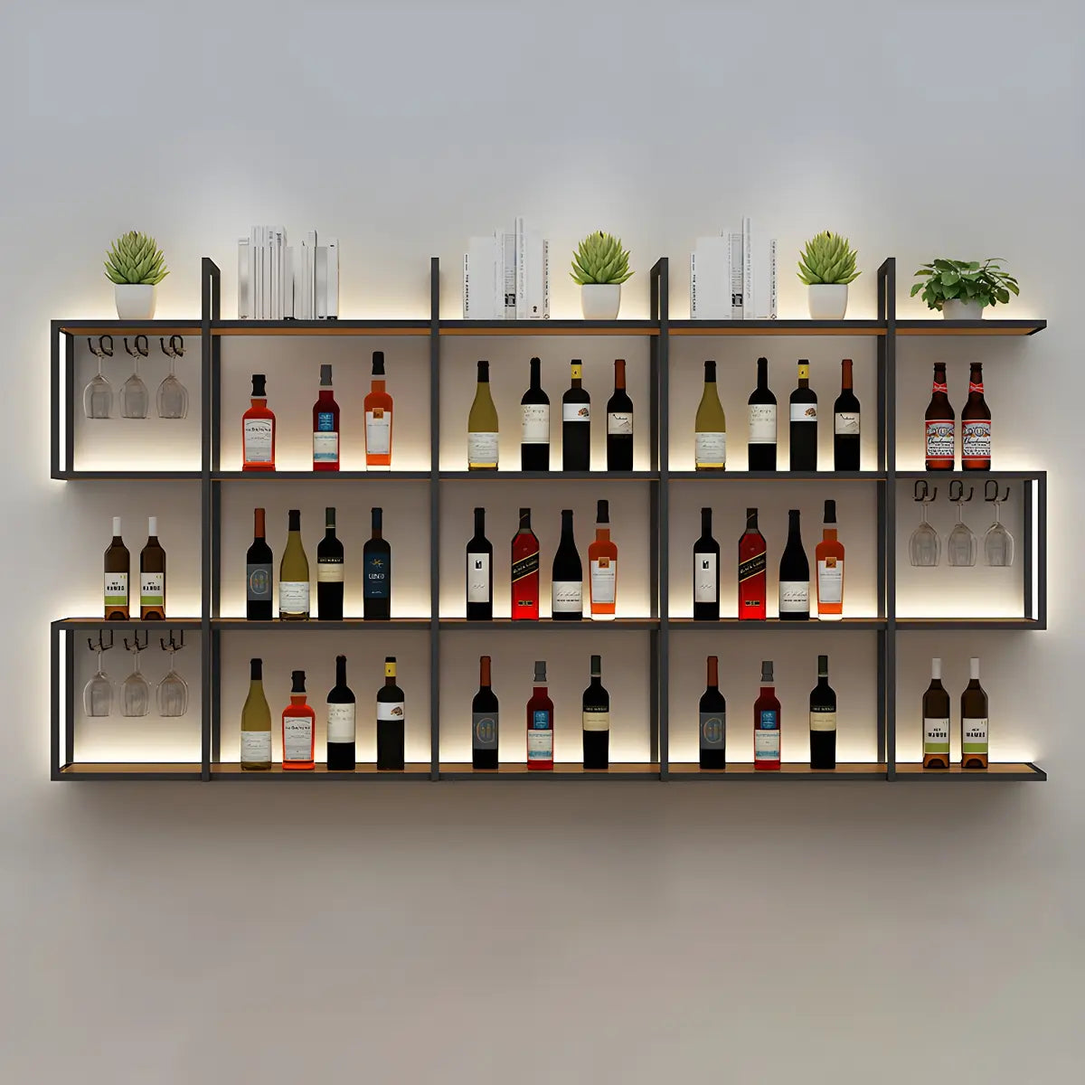 Black Geometric Metal Large Floating Wall Wine Rack Holder Image - 13