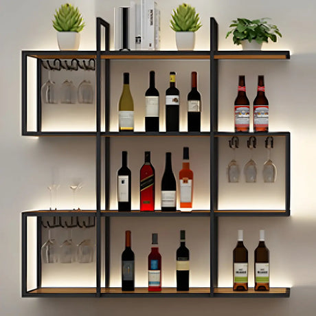 Black Geometric Metal Large Floating Wall Wine Rack Holder Image - 2