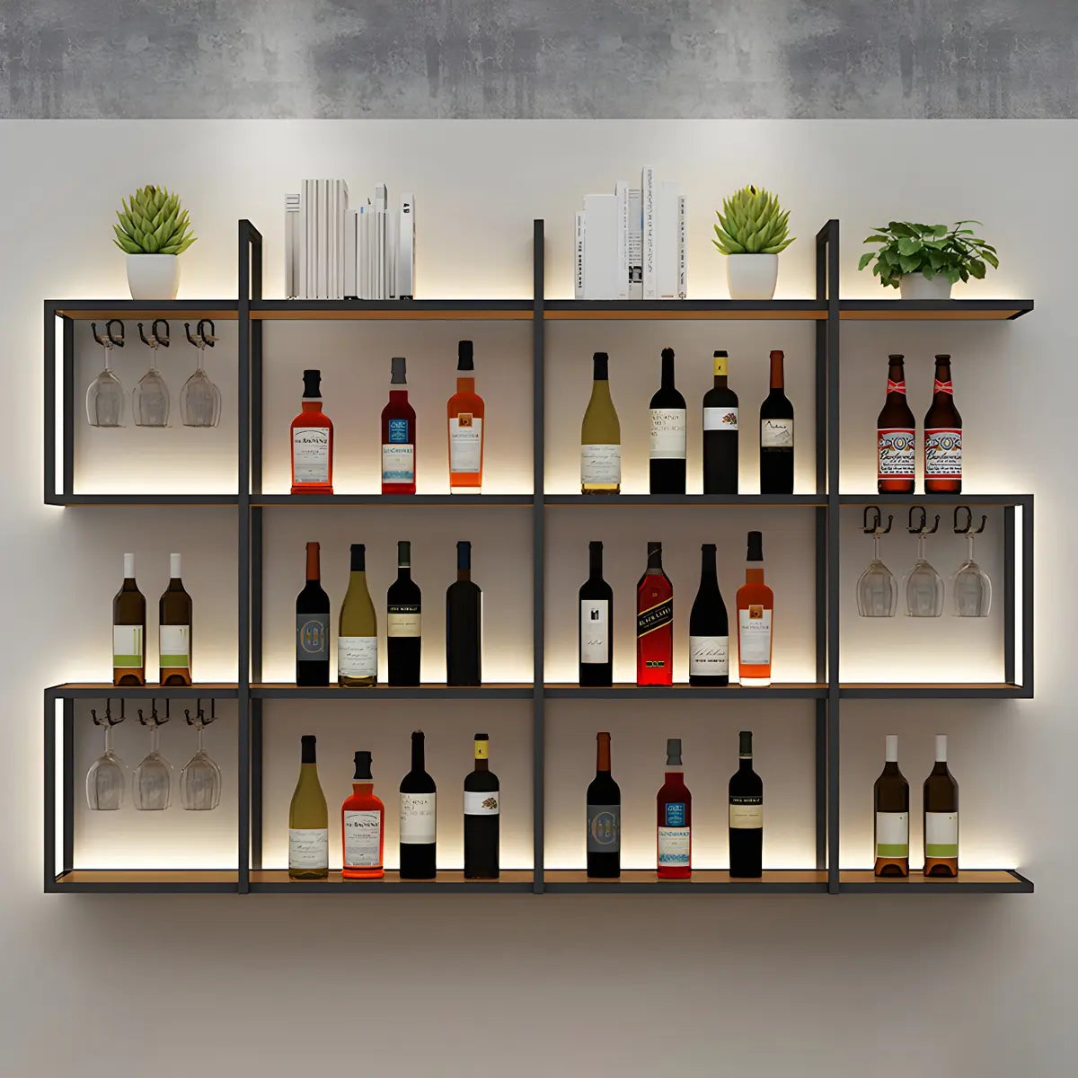 Black Geometric Metal Large Floating Wall Wine Rack Holder Image - 8