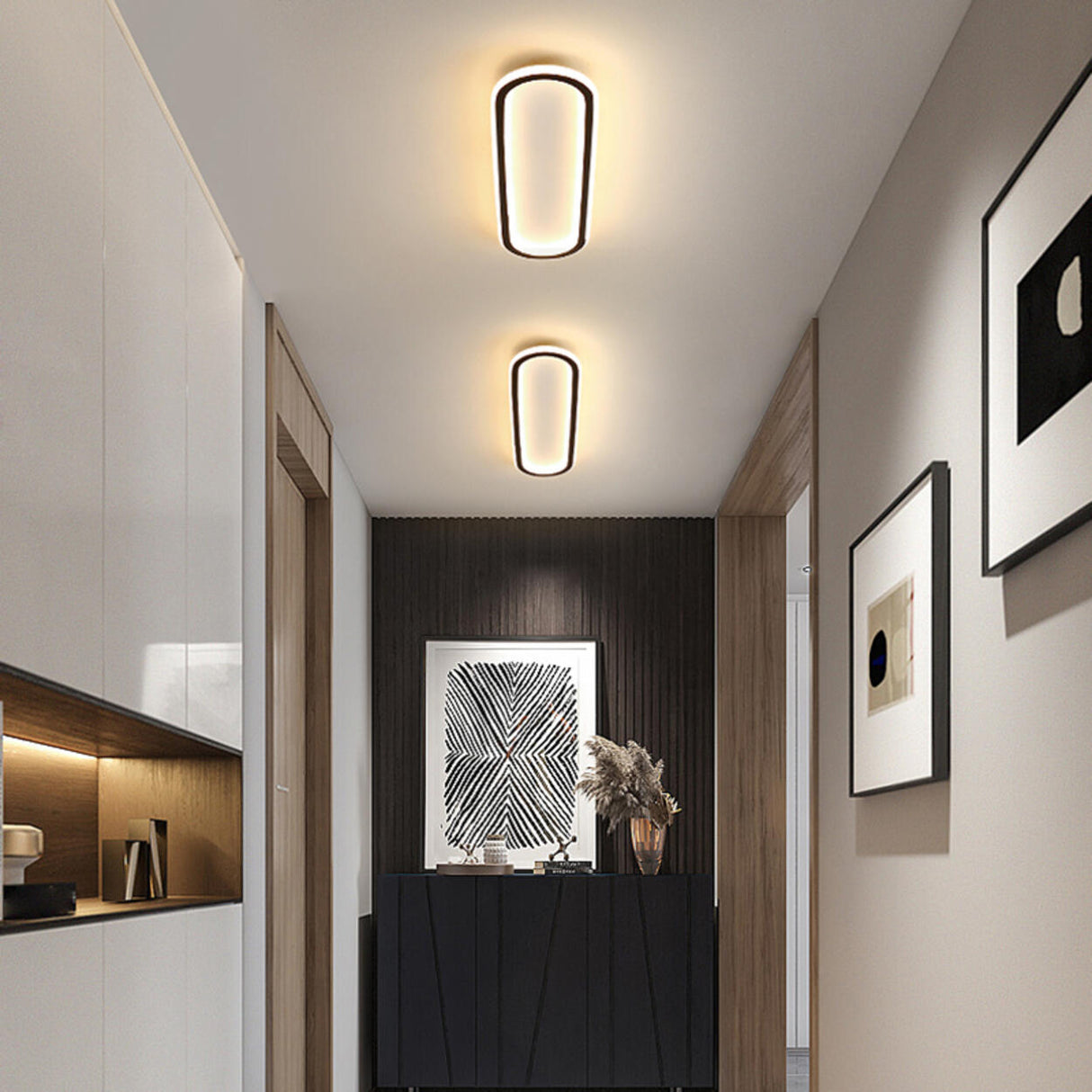 Black Geometric Strip LED Flush Mount Ceiling Light Image - 23