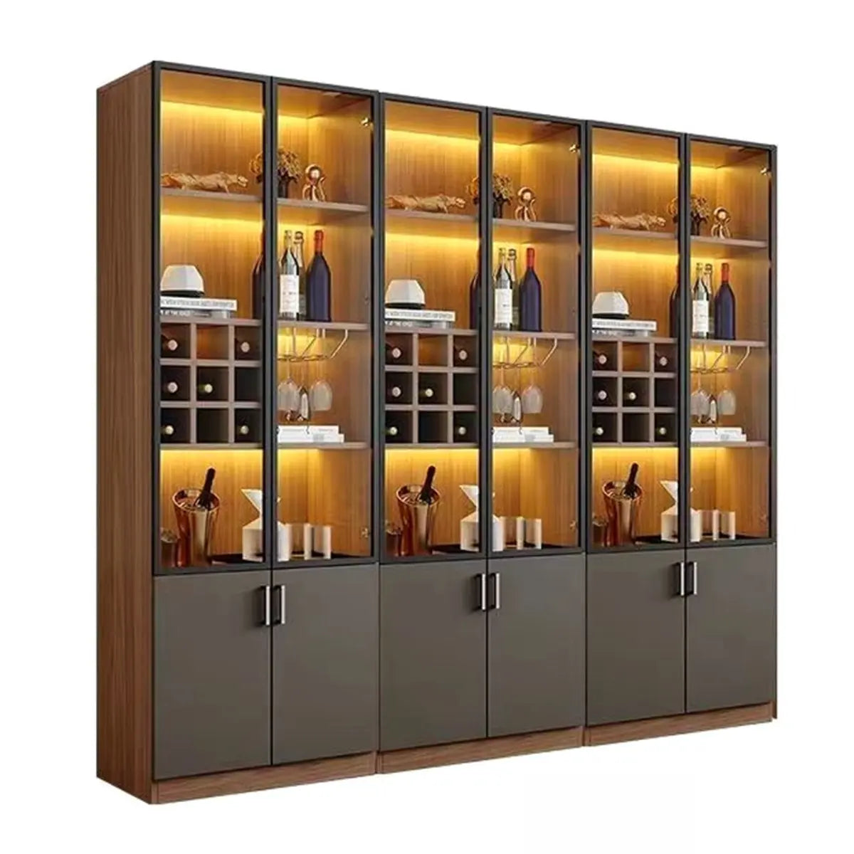 Black Glass Dining Room Lighting Display Wine Cabinets Image - 20