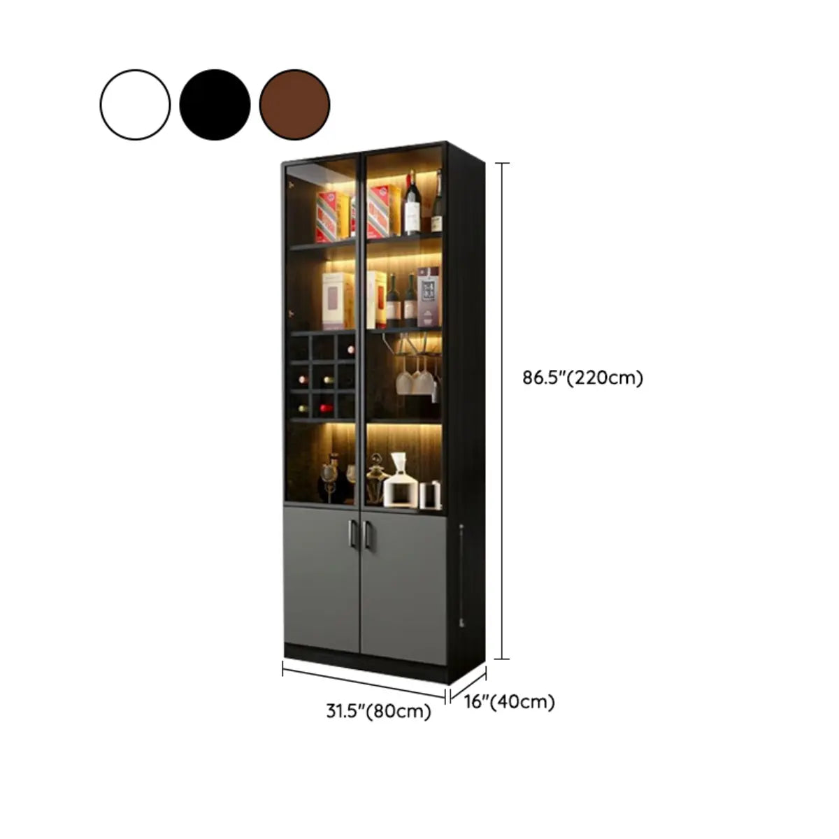 Black Glass Dining Room Lighting Display Wine Cabinets 