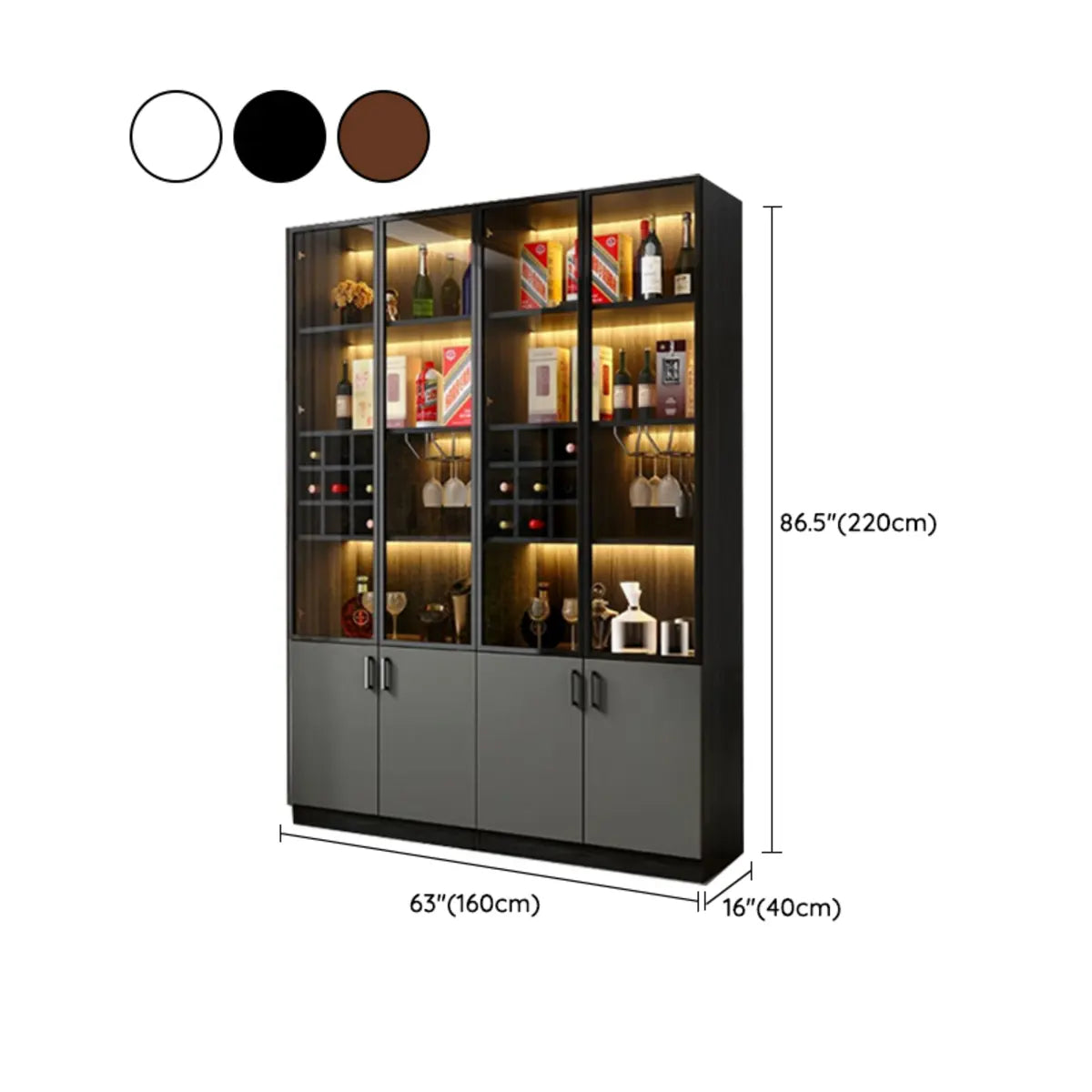 Black Glass Dining Room Lighting Display Wine Cabinets Image - 27