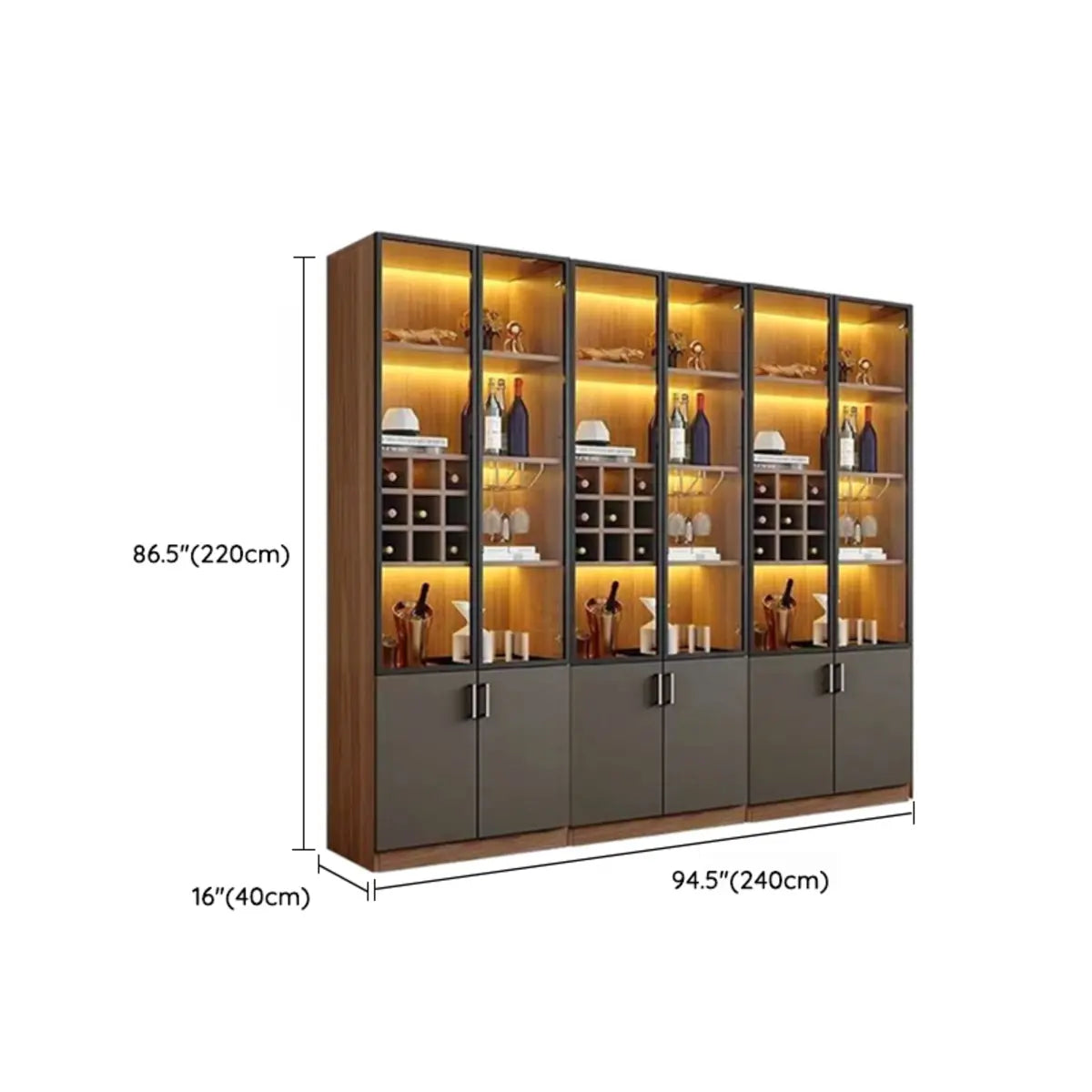 Black Glass Dining Room Lighting Display Wine Cabinets Image - 29