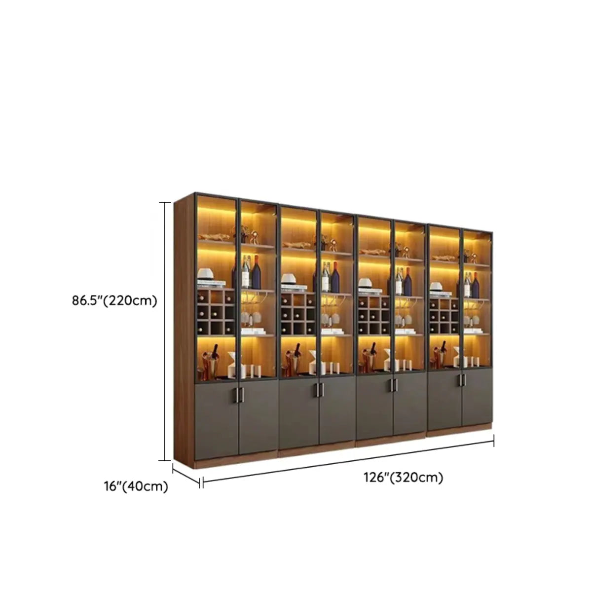 Black Glass Dining Room Lighting Display Wine Cabinets Image - 30